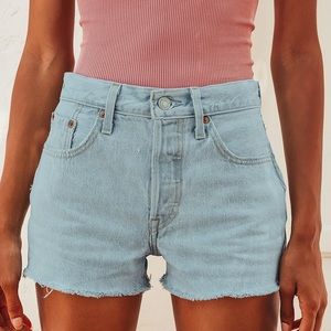 Levis 501 High Rise Light Wash Denim Cutoff Shorts